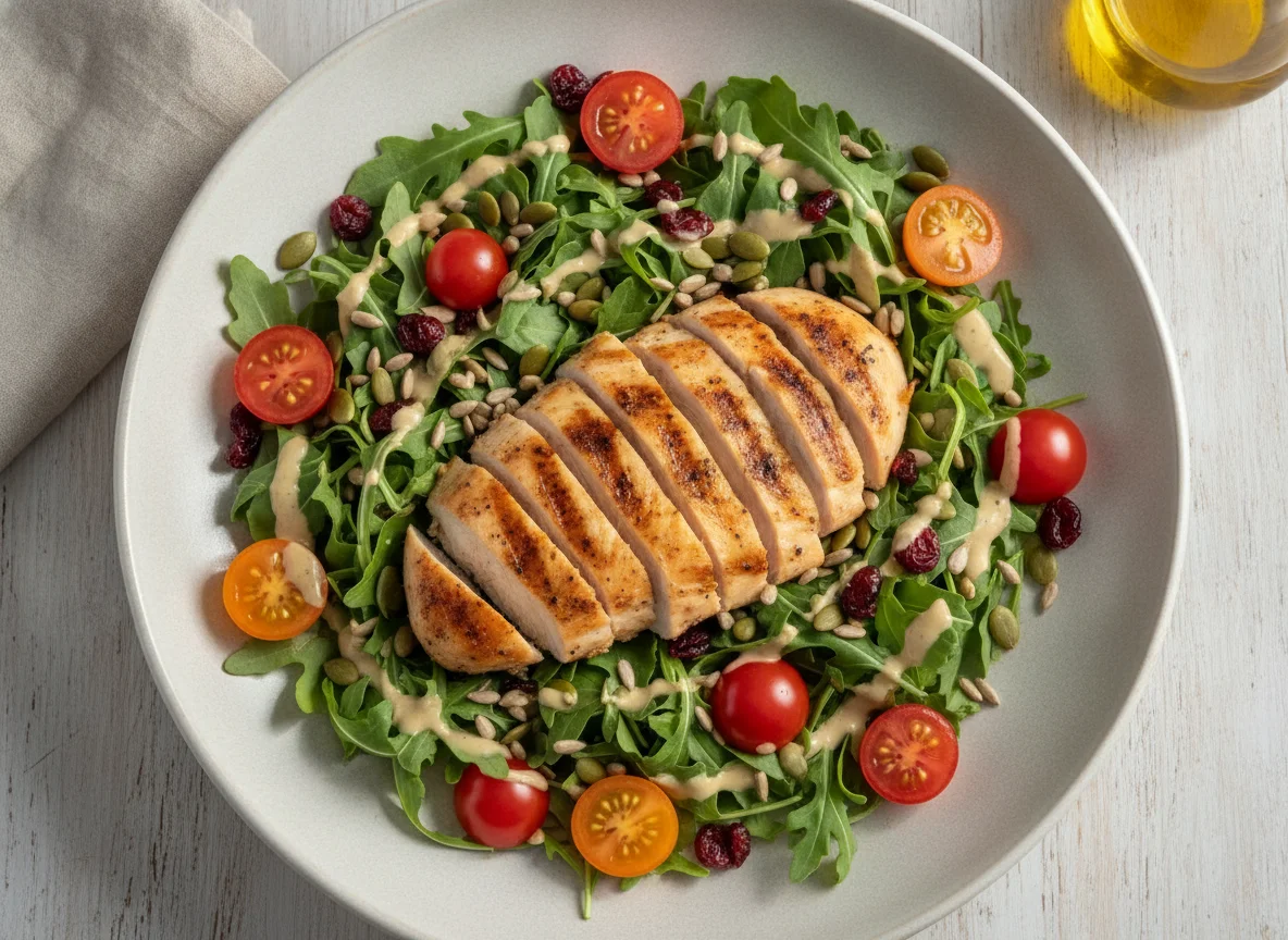 Grilled Chicken Salad with Arugula and Seeds photo