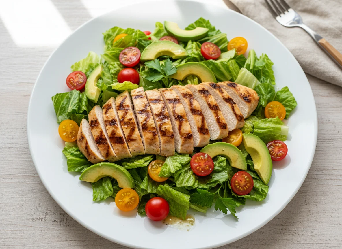 Grilled Chicken Salad with Avocado and Cherry Tomatoes photo