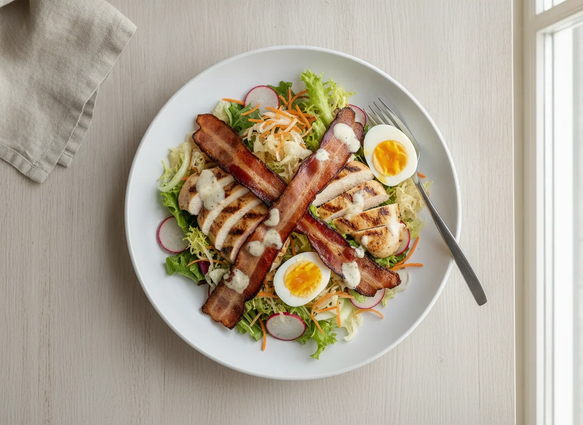 Grilled Chicken Salad with Bacon and Vegetables photo