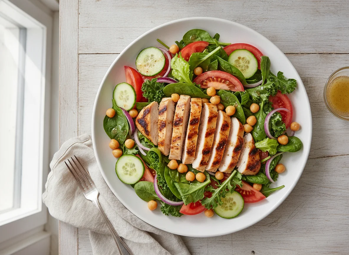 Grilled Chicken Salad with Chickpeas and Vegetables photo
