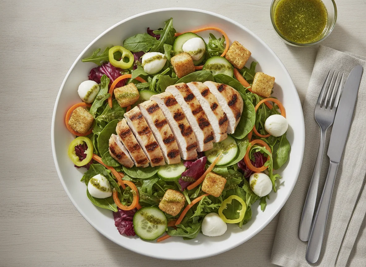 Grilled Chicken Salad with Mozzarella and Vegetables photo