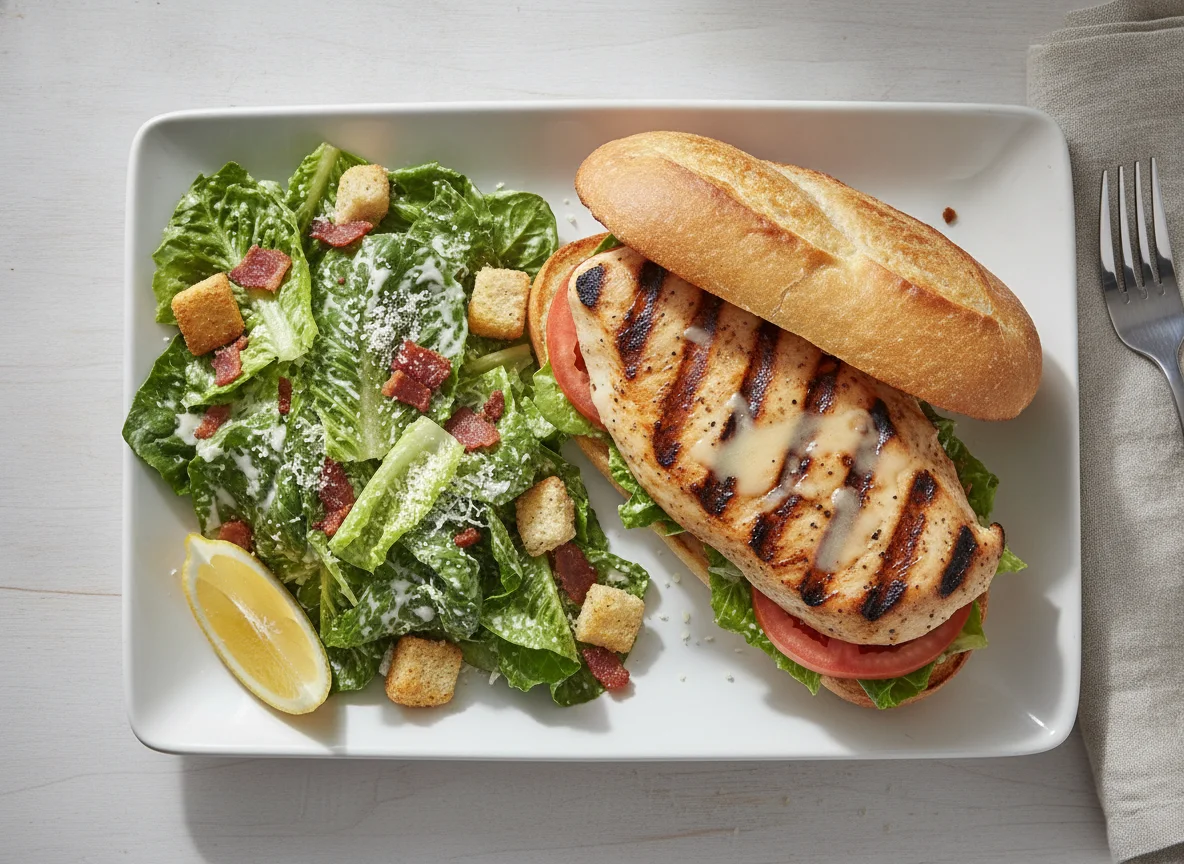 Grilled Chicken Sandwich with Caesar Salad photo