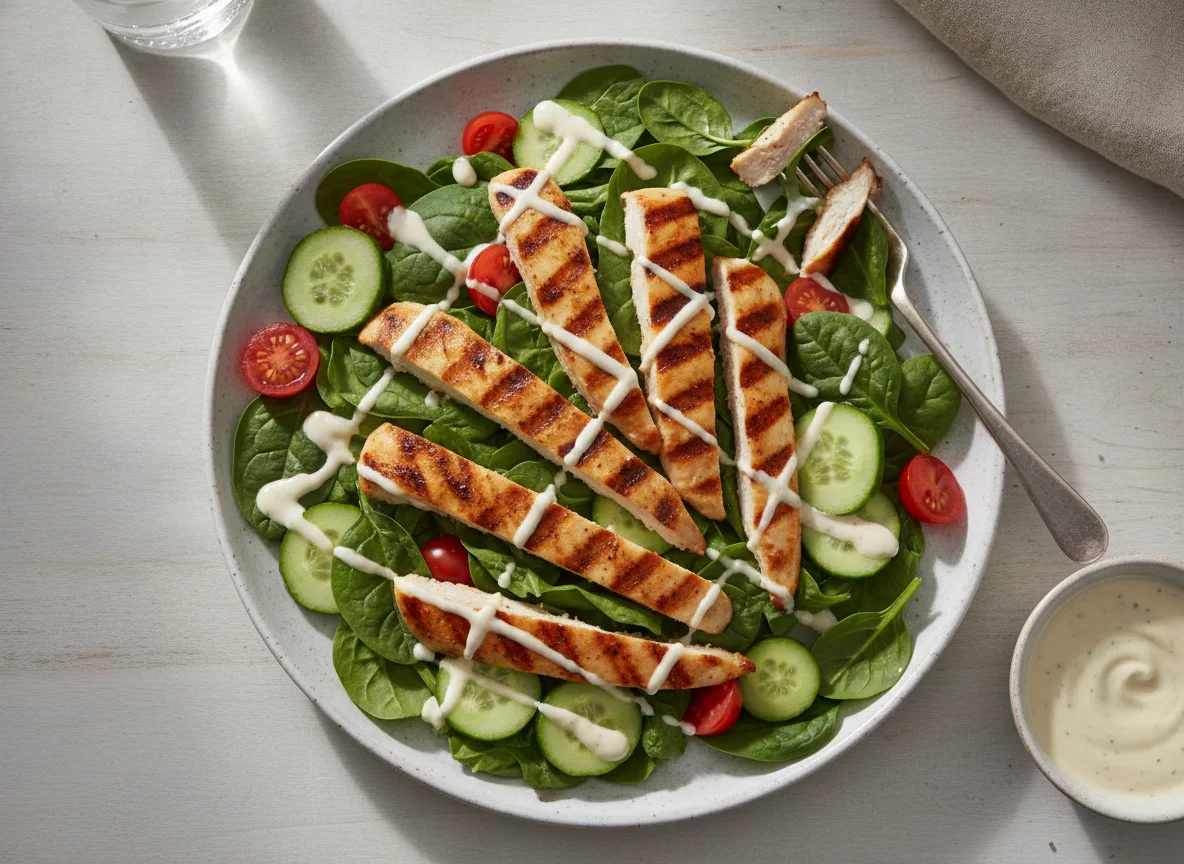 Grilled Chicken Spinach Salad with Ranch Dressing photo