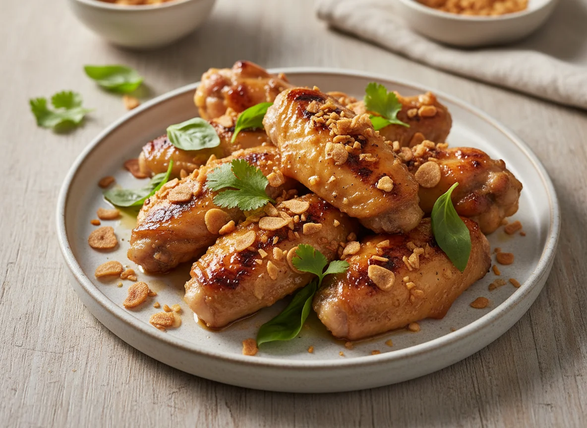 Grilled Chicken Wings with Herbs and Crispy Garlic photo