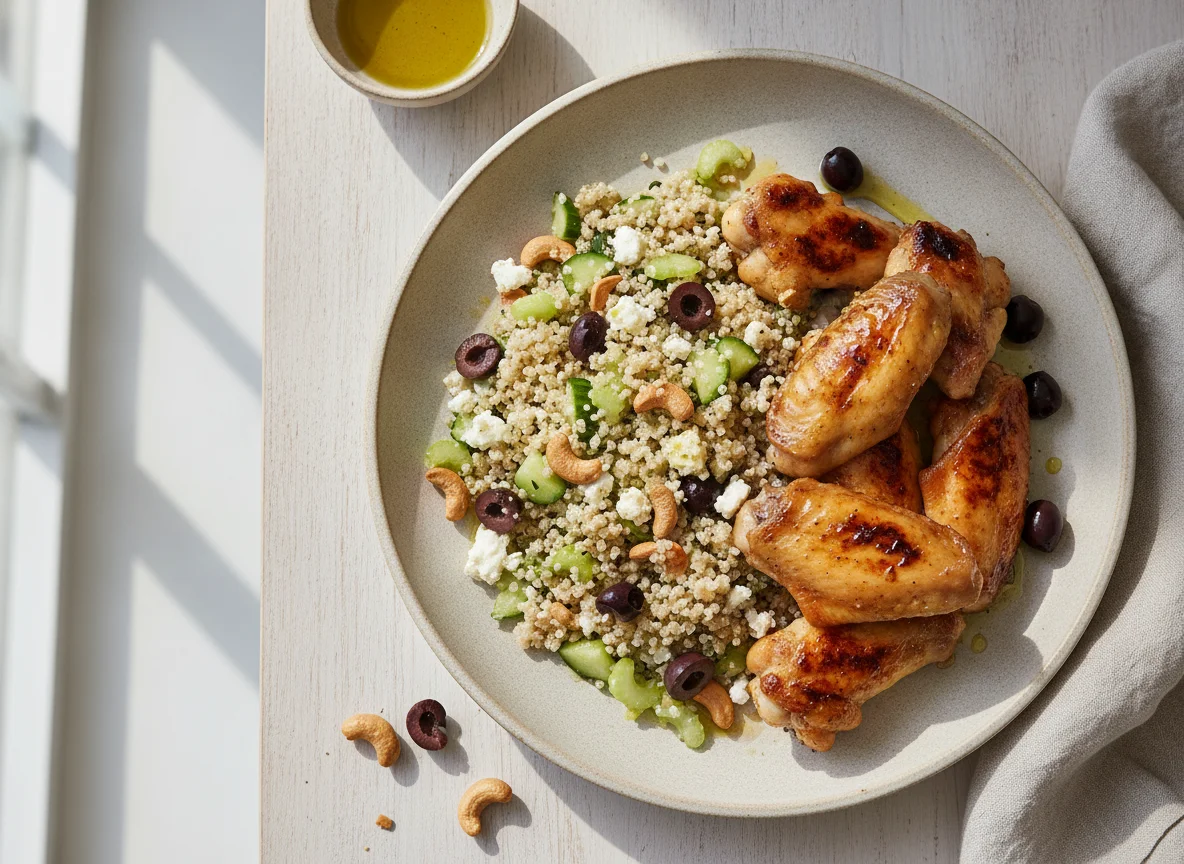 Grilled Chicken Wings with Quinoa Salad photo