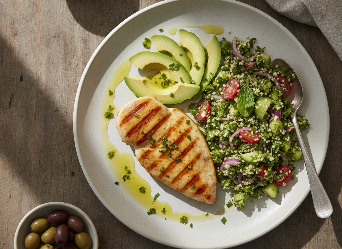 Grilled Chicken with Avocado and Tabbouleh Salad photo