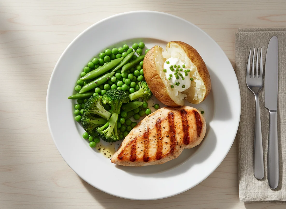 Grilled Chicken with Baked Potato and Vegetables photo