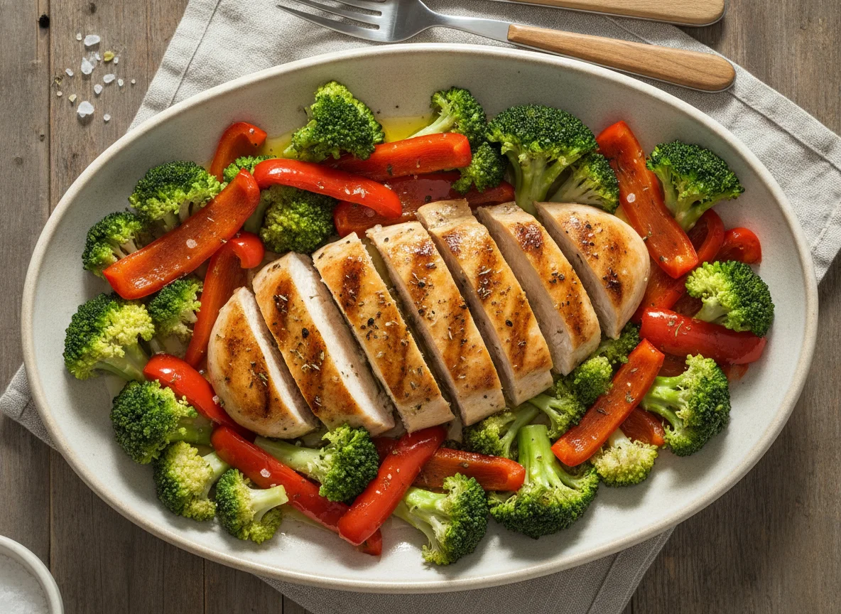 Grilled Chicken with Broccoli and Red Peppers photo