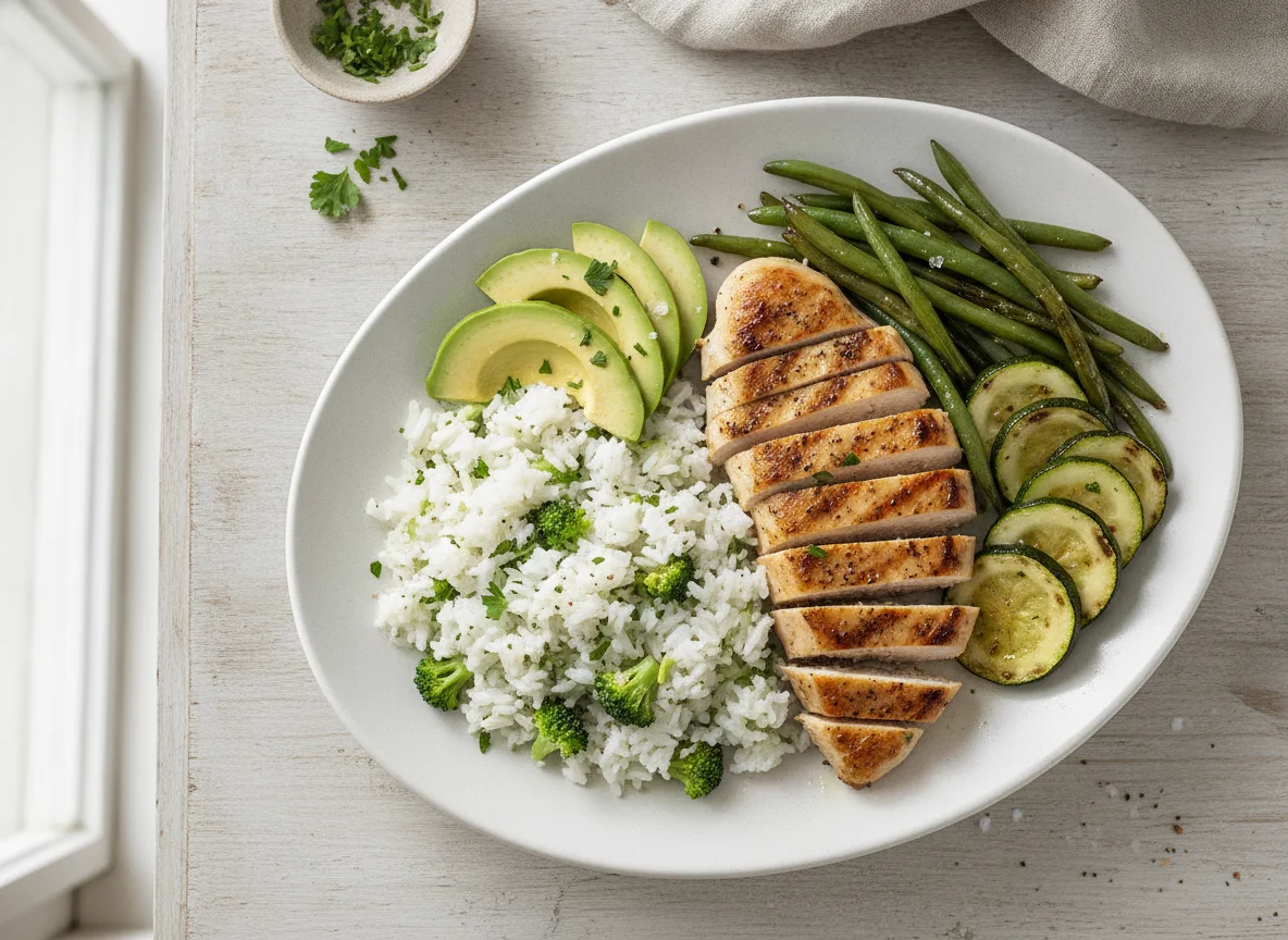 Grilled Chicken with Broccoli Rice and Avocado photo