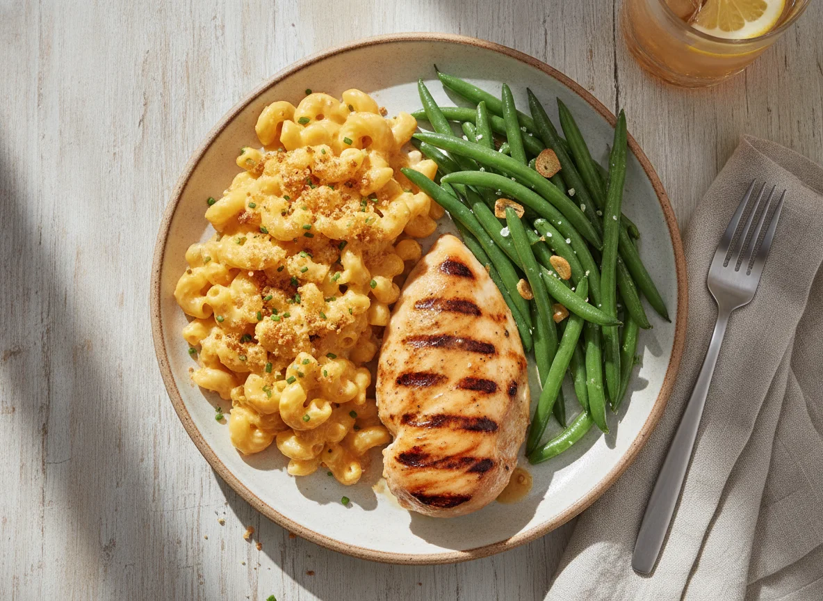 Grilled Chicken with Green Beans and Macaroni photo
