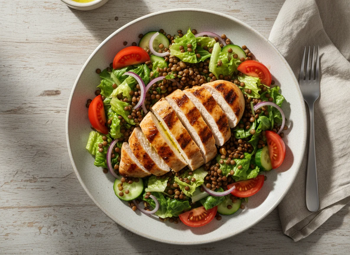 Grilled Chicken with Lentil and Vegetable Salad photo