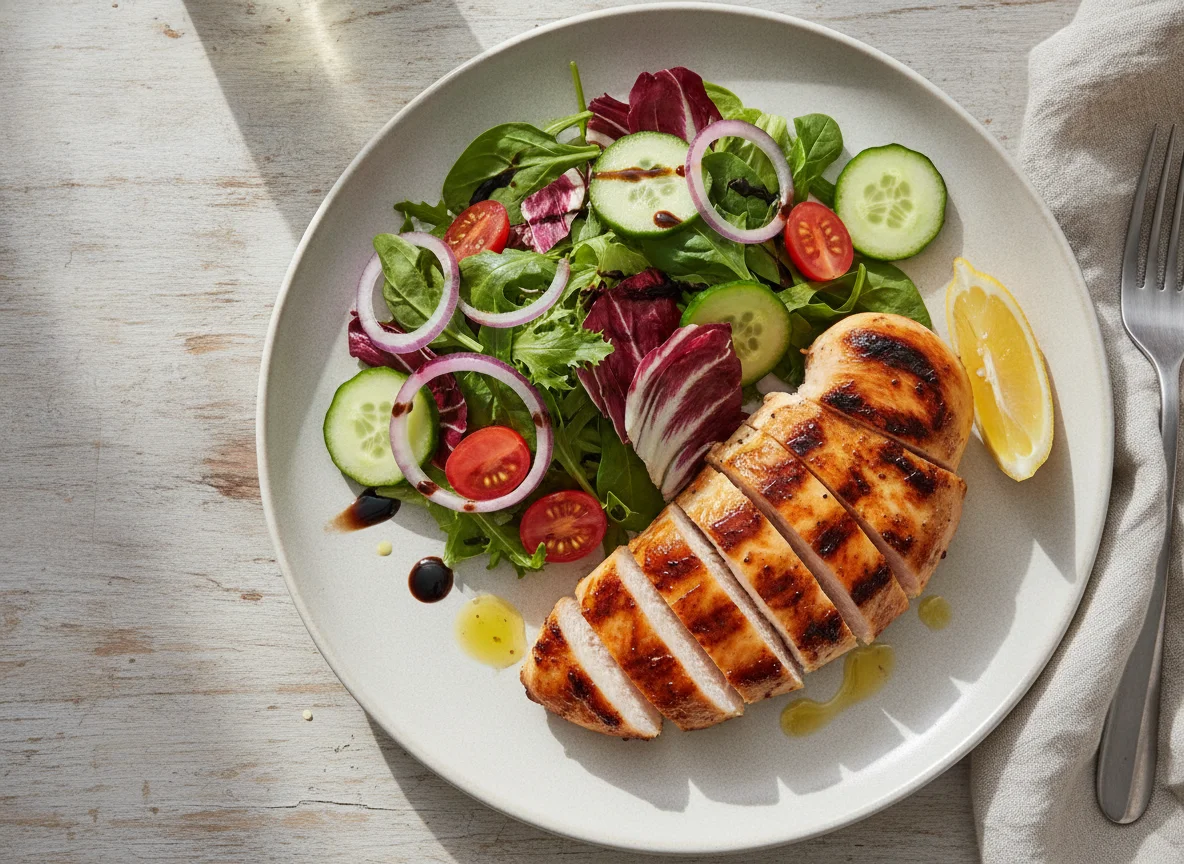 Grilled chicken with mixed salad photo