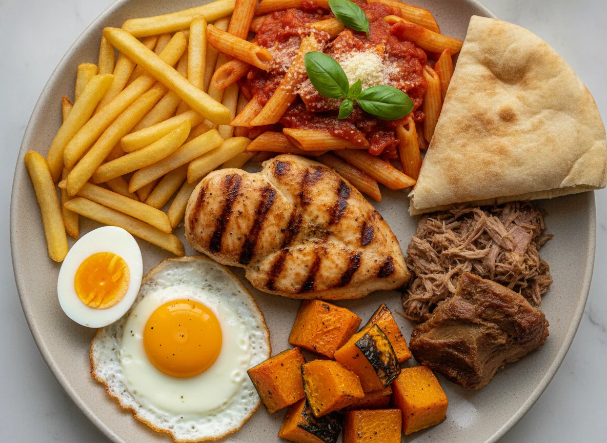 Grilled Chicken with Pasta and Sides photo