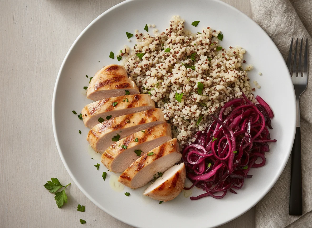 Grilled Chicken with Quinoa and Pickled Cabbage photo