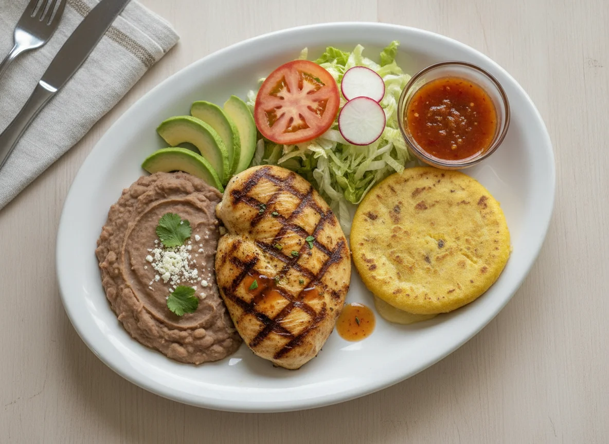 Grilled Chicken with Refried Beans and Pupusa photo