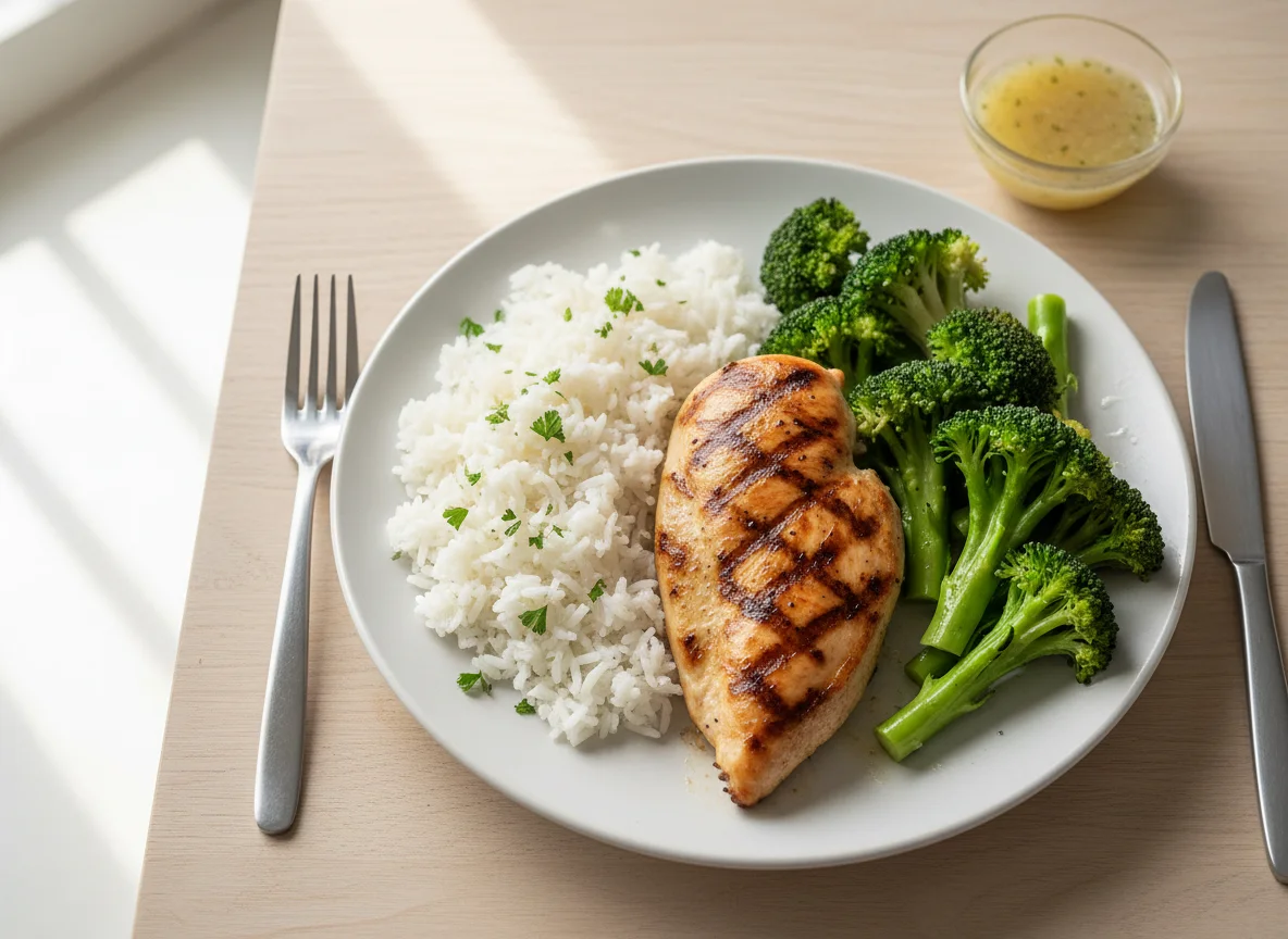 Grilled Chicken with Rice and Broccoli photo