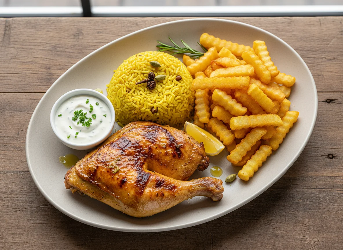Grilled Chicken with Rice and Chips photo