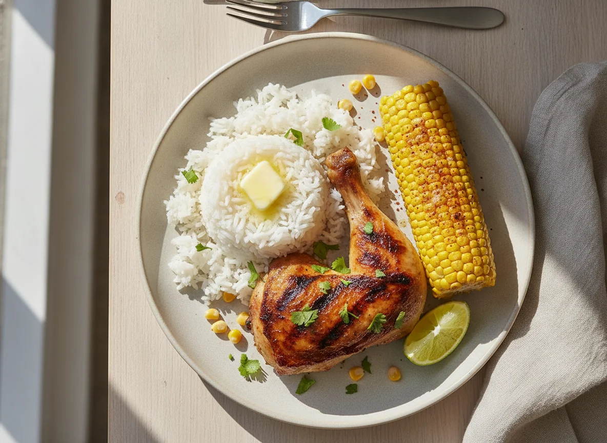Grilled Chicken with Rice and Corn photo