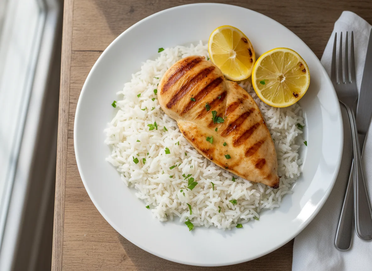 Grilled Chicken with Rice and Lemon photo