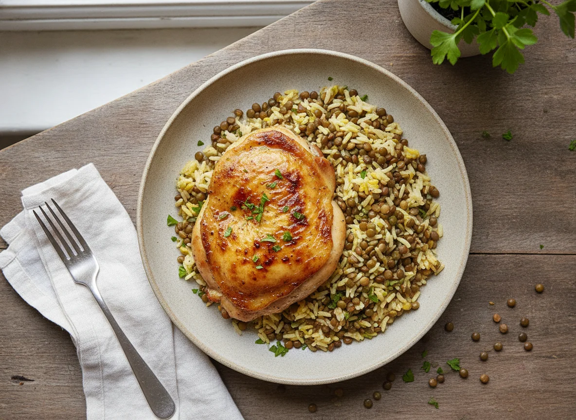 Grilled Chicken with Rice and Lentils photo