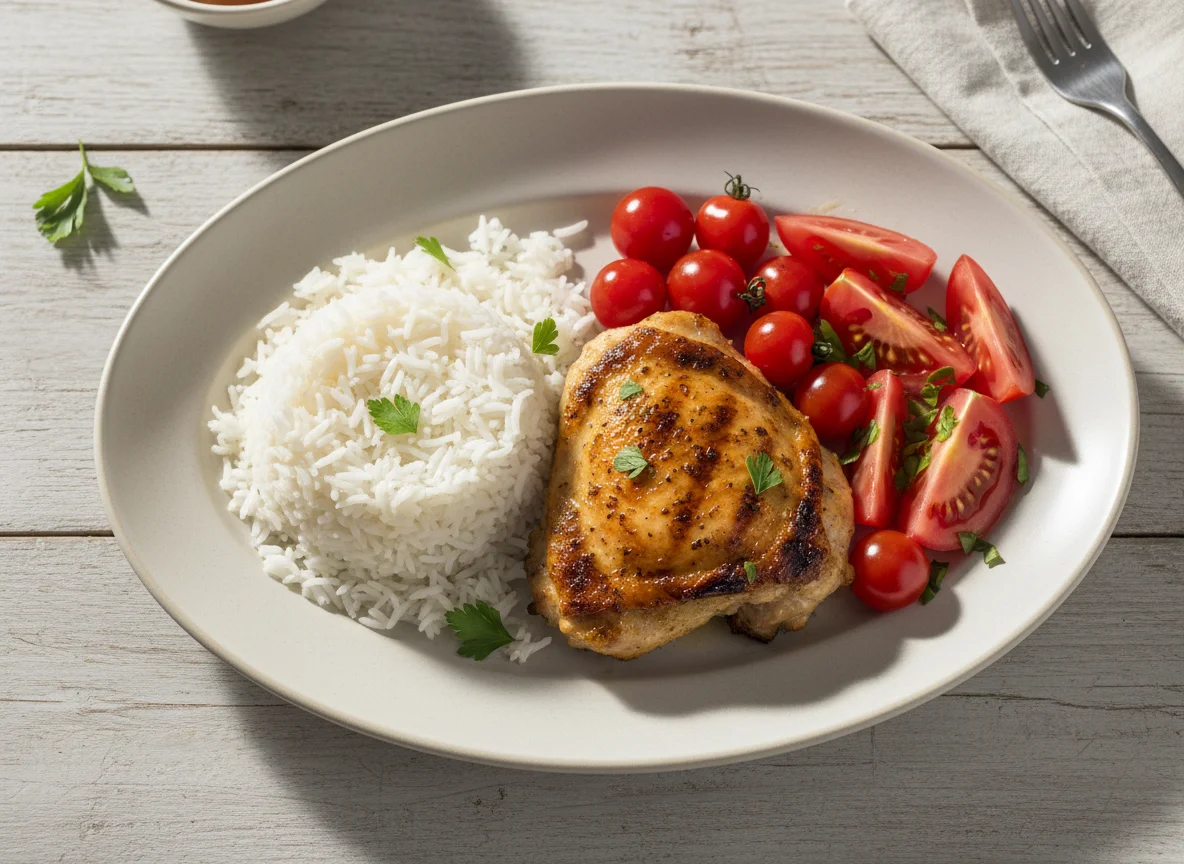 Grilled Chicken with Rice and Tomato photo