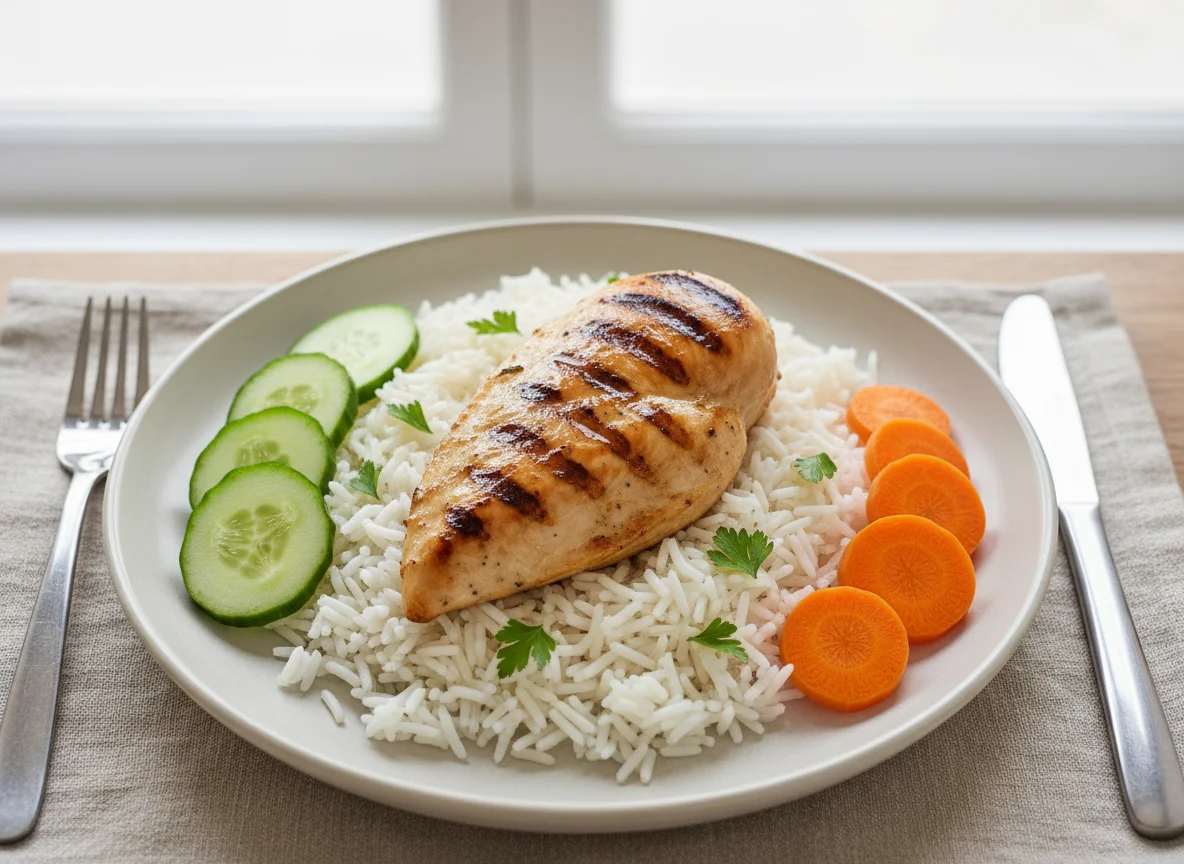 Grilled Chicken with Rice and Vegetables photo
