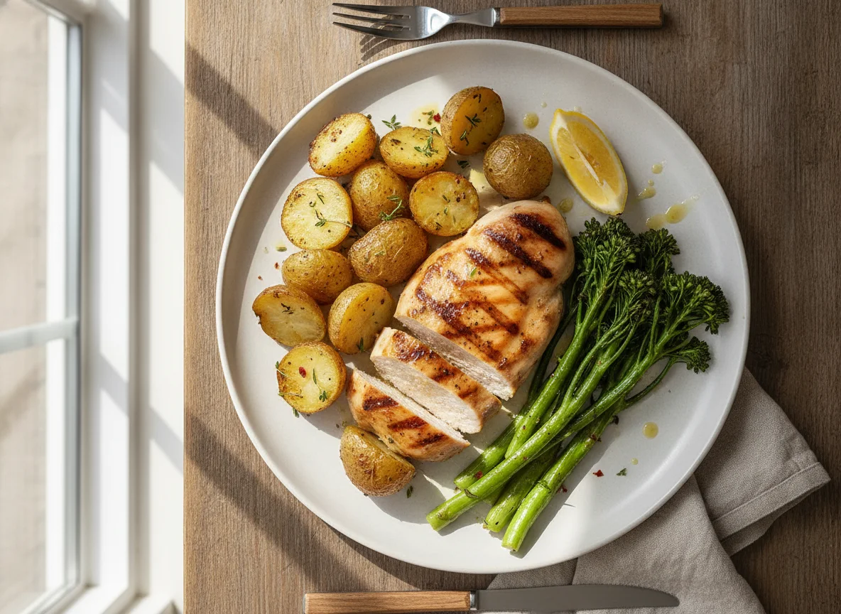 Grilled Chicken with Roasted Potatoes and Broccolini photo