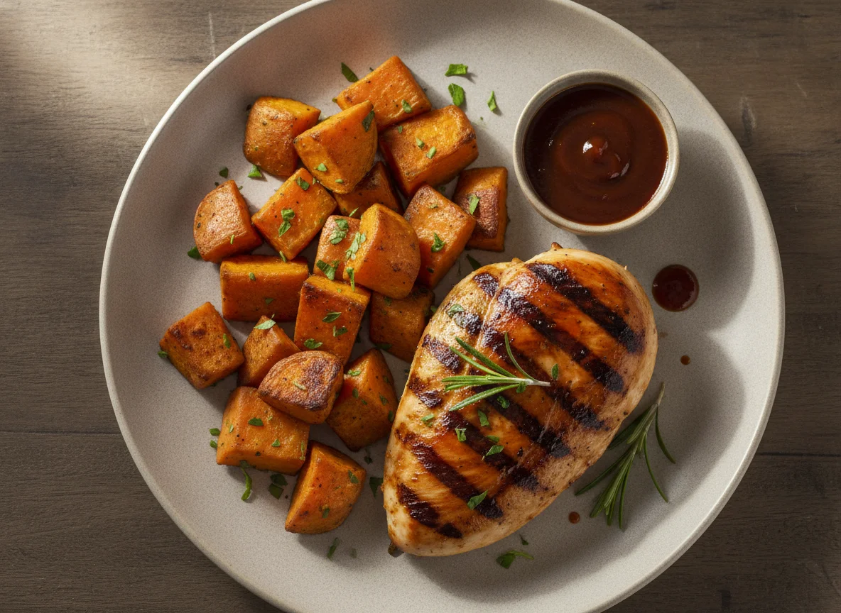 Grilled Chicken with Roasted Sweet Potatoes photo