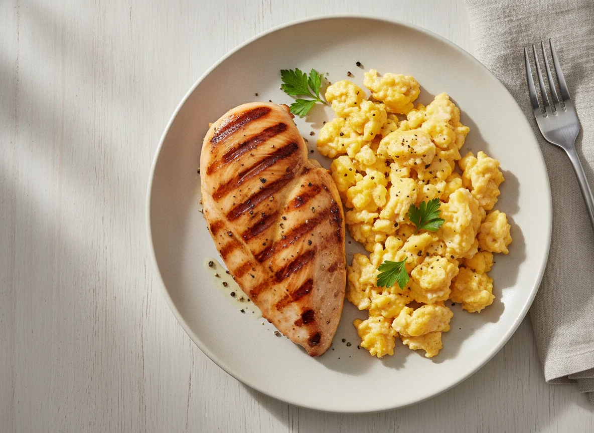 Grilled Chicken with Scrambled Eggs photo