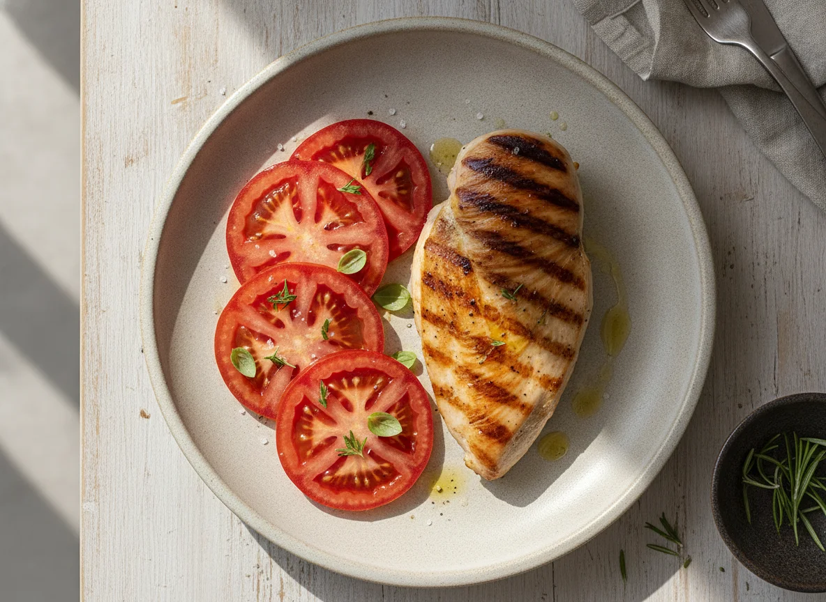 Grilled Chicken with Sliced Tomatoes photo