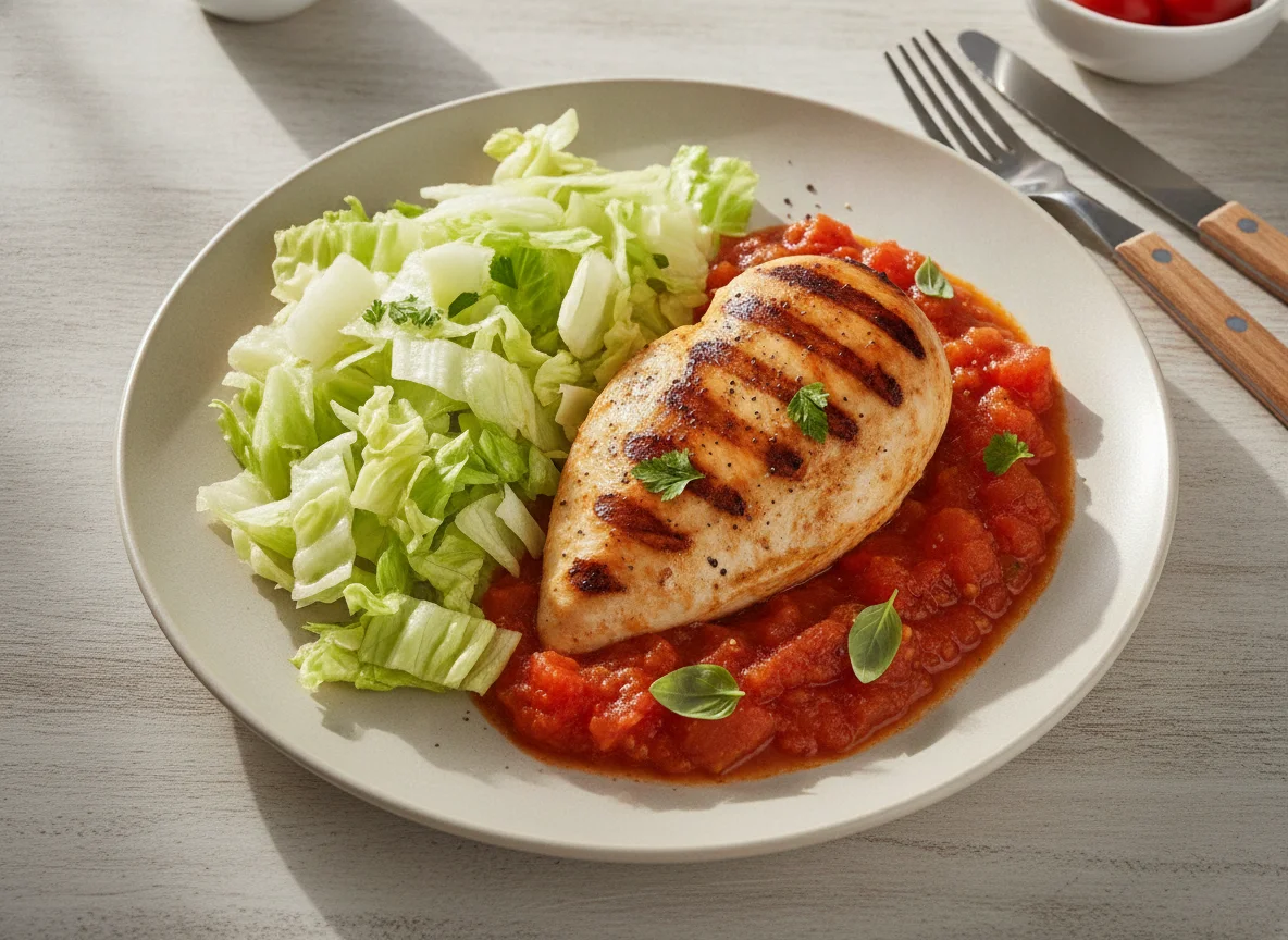 Grilled Chicken with Tomato Sauce and Lettuce photo