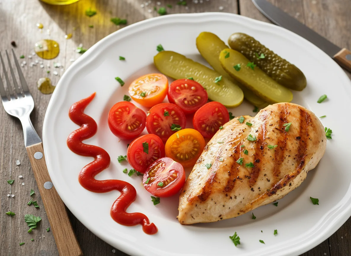 Grilled Chicken with Tomatoes and Pickle photo