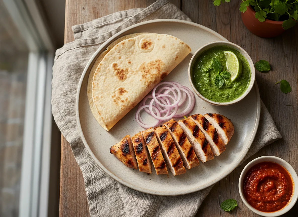 Grilled Chicken with Tortilla and Sauces photo
