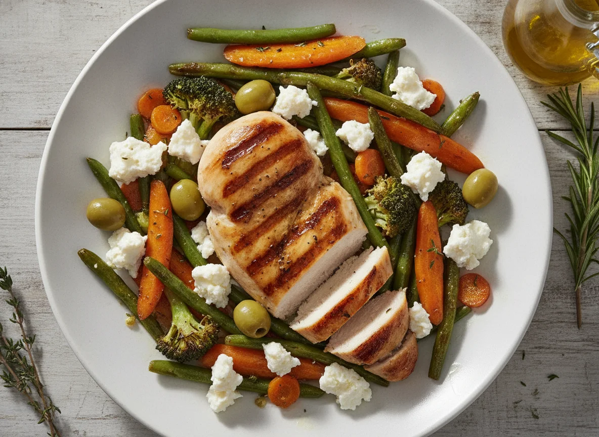 Grilled Chicken with Vegetables and Feta photo