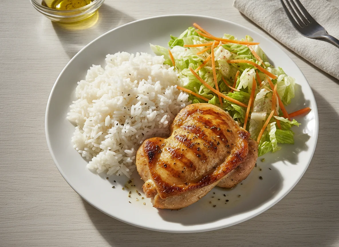 Grilled Chicken with White Rice and Salad photo