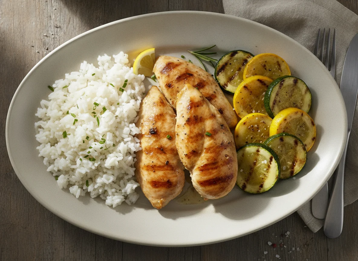 Grilled Chicken with Zucchini and Rice photo