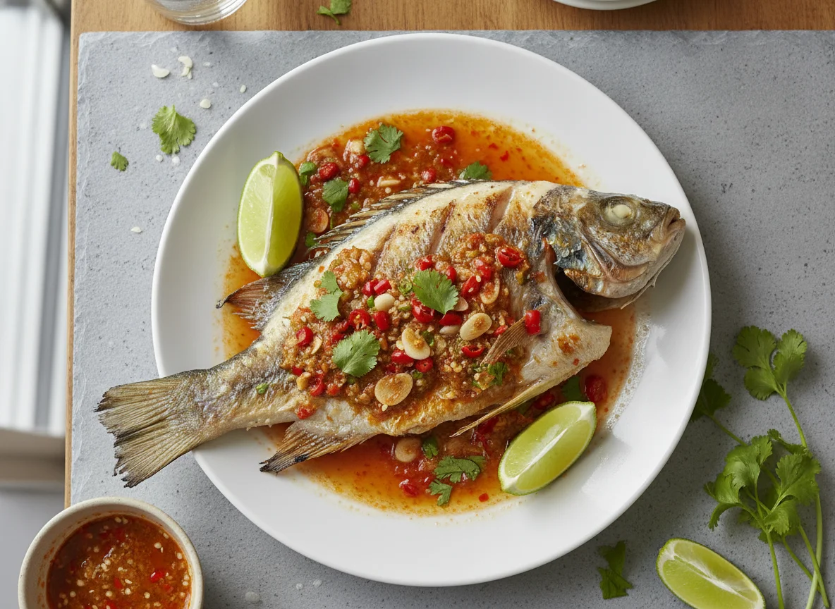Grilled Fish with Chili Sauce and Lime photo