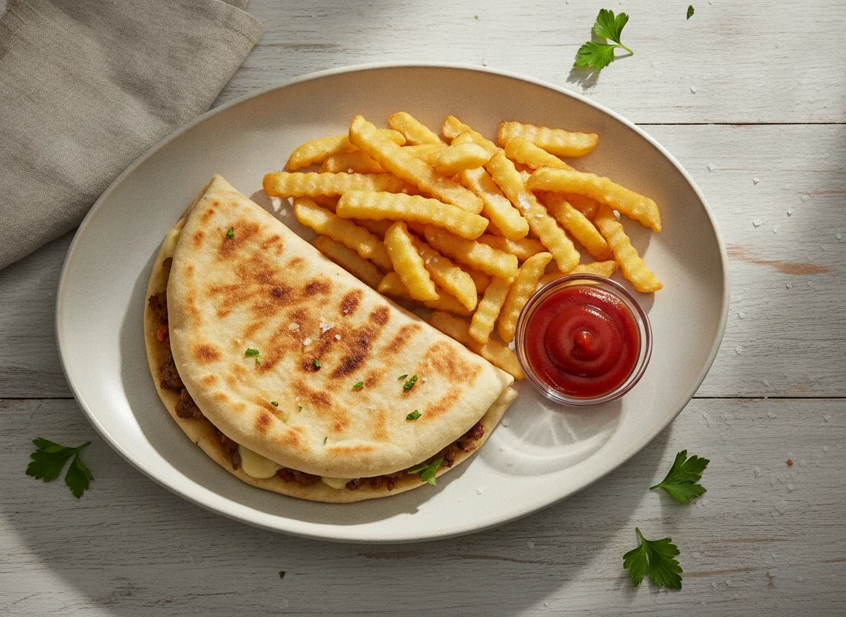 Grilled Flatbread with Fries and Ketchup photo