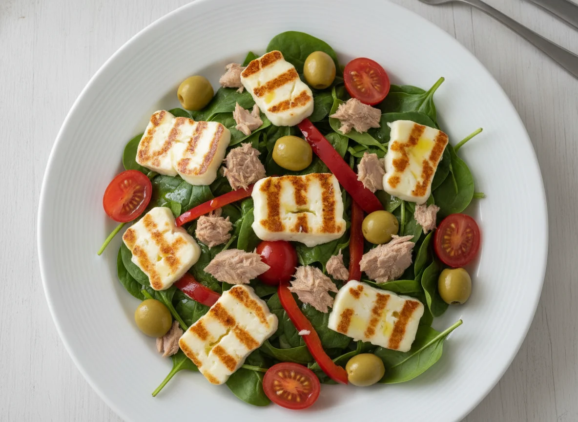 Grilled Halloumi Salad with Tuna and Vegetables photo