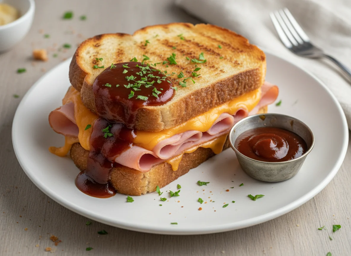 Grilled Ham and Cheese Sandwich with BBQ Sauce photo