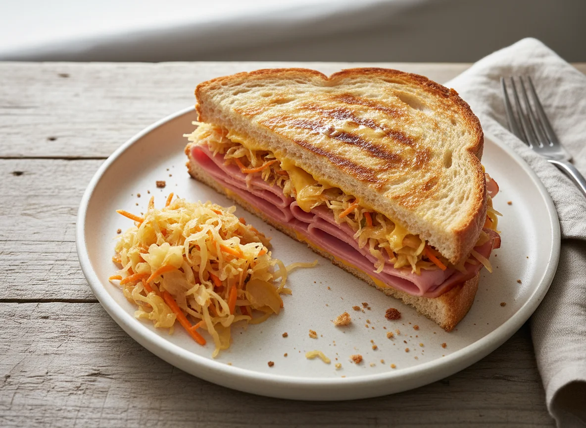 Grilled Ham and Cheese Sandwich with Sauerkraut photo