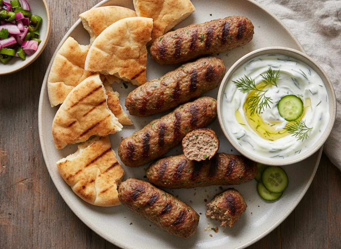 Grilled Kofta with Flatbread and Yogurt Sauce photo