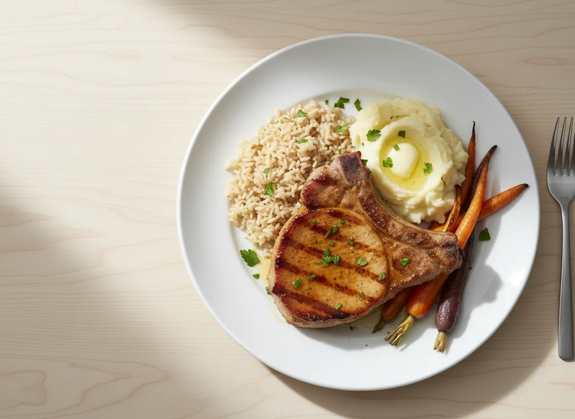 Grilled Meat with Rice and Carrots photo