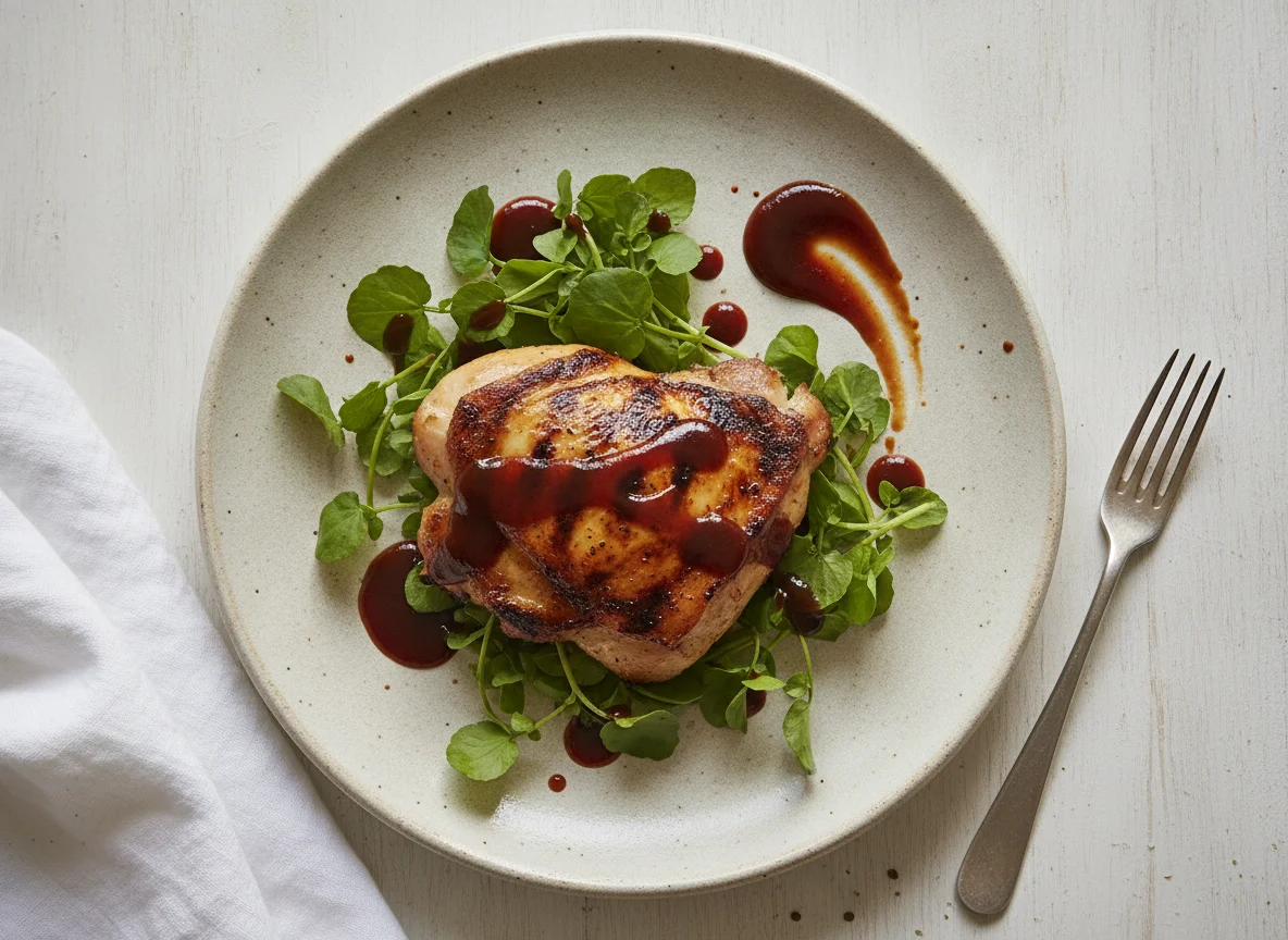 Grilled meat with watercress and sauce photo