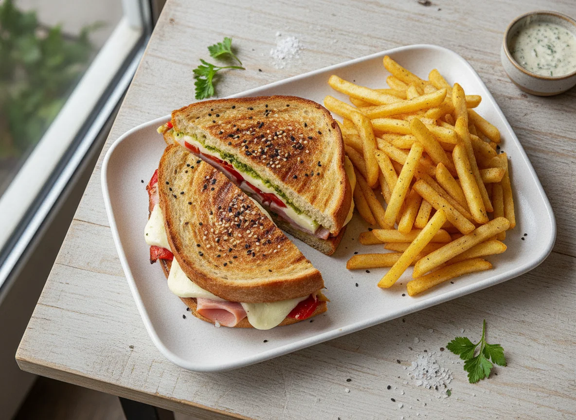 Grilled Panini with Fries photo