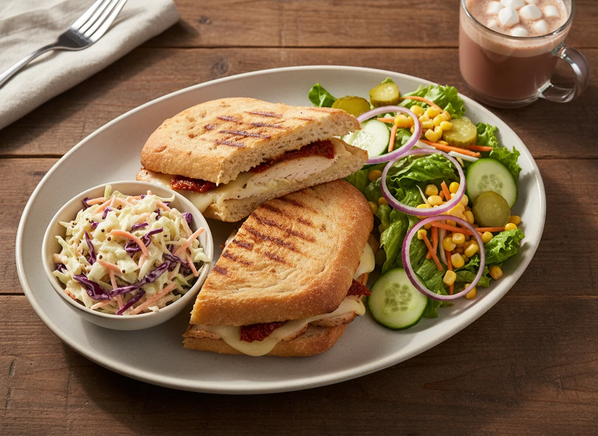 Grilled Panini with Side Salad and Coleslaw photo