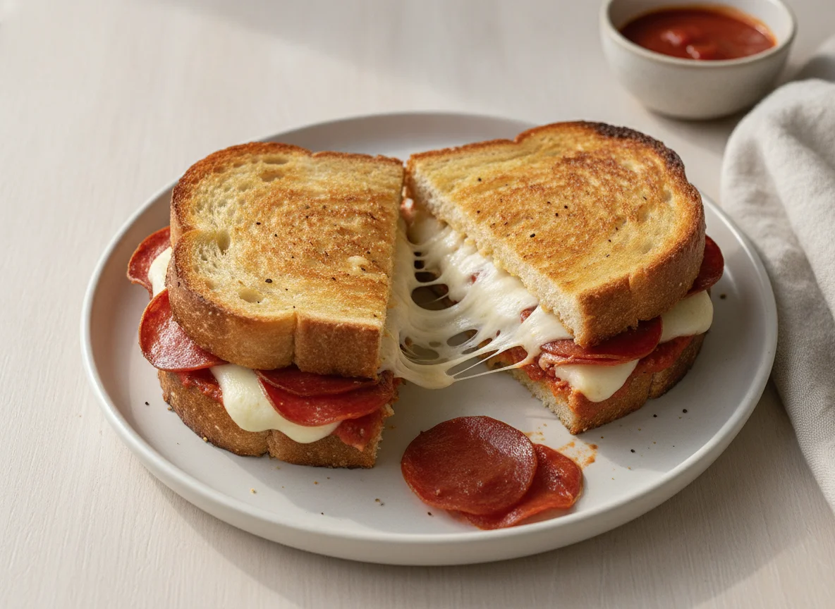 Grilled pepperoni and cheese sandwich photo