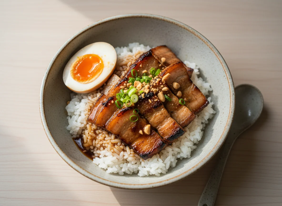 Grilled Pork Rice Bowl with Egg photo