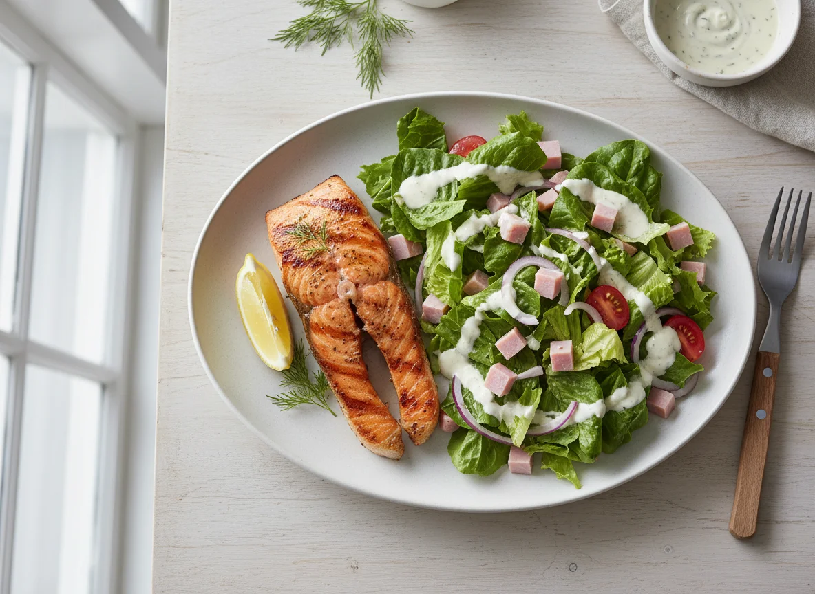 Grilled Salmon and Salad photo
