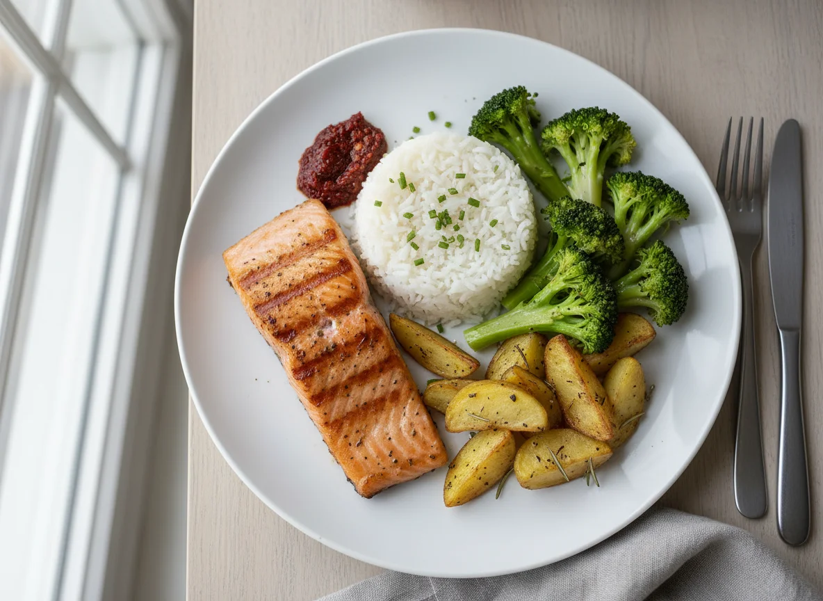Grilled Salmon with Broccoli and Rice photo
